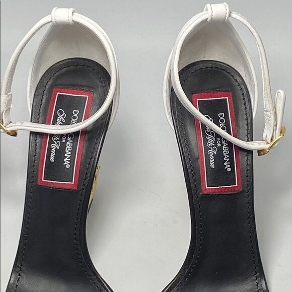 Dolce&Gabbana Game Day DG Leather Baroque-Heel Sandals size 38.5 - Picture 5 of 15